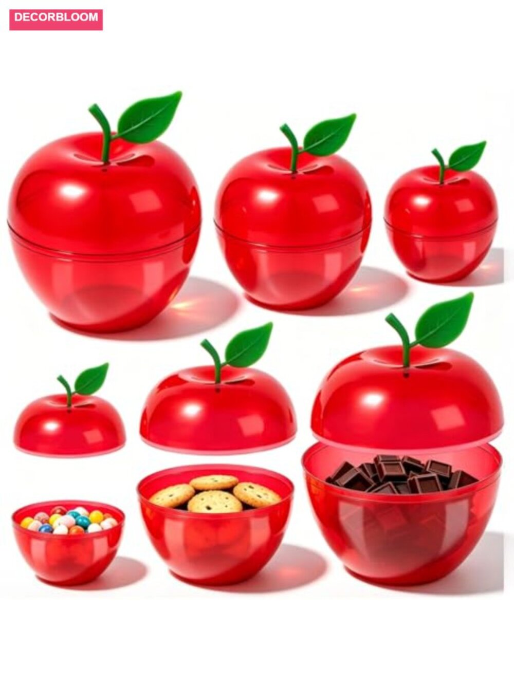 Apple Shaped Plastic Containers with Lids Set of 3 Sizes Decorative Jars